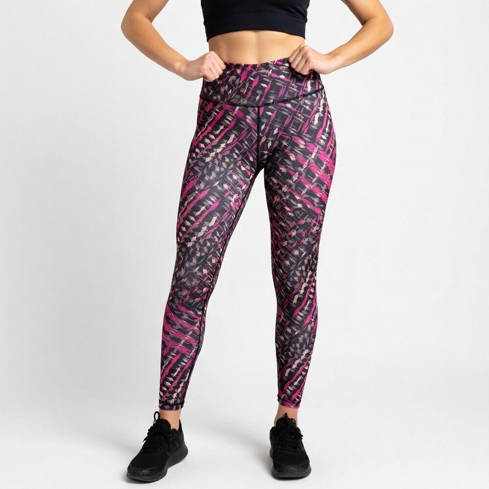 Velocity Geometric Print High-Waist Pocket Leggings Size M Black/Magenta